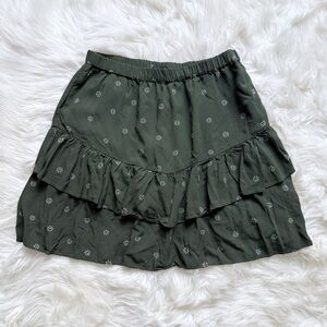 Madewell Green Tiered Ruffle Skirt with Daisy Floral Print Size Medium